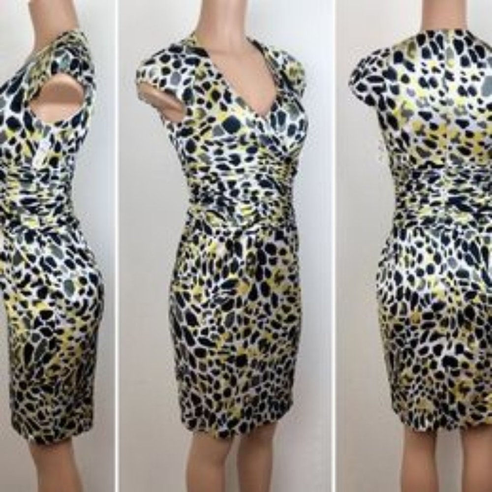 Kay Unger Silk Dress Animal Print Pin Up Style